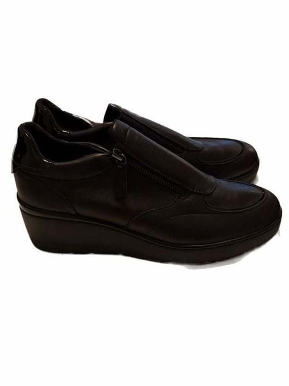 Geox Respira Women's Maurica Black Leather Wedge Zip-Up Loafers - Picture 3 of 5